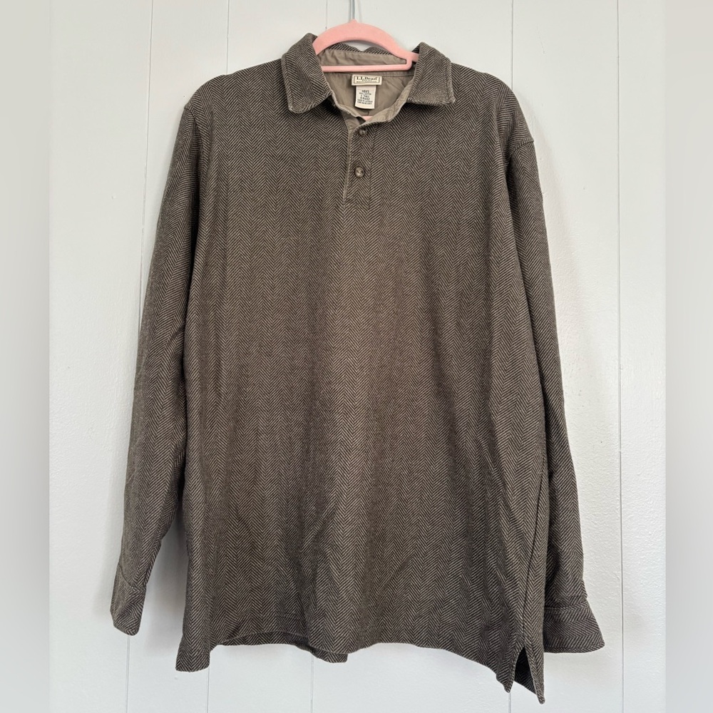 L.L. Bean Vintage Men’s L Tall  Herringbone Cotton Collared Long Sleeve Shirt